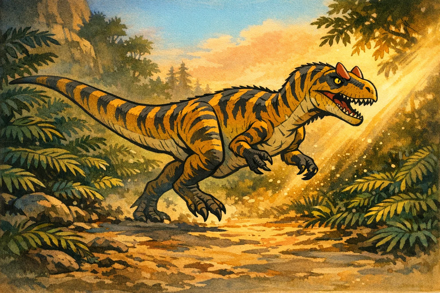 Allosaurus — Golden Age Cel: 1940s hand-painted animation cel