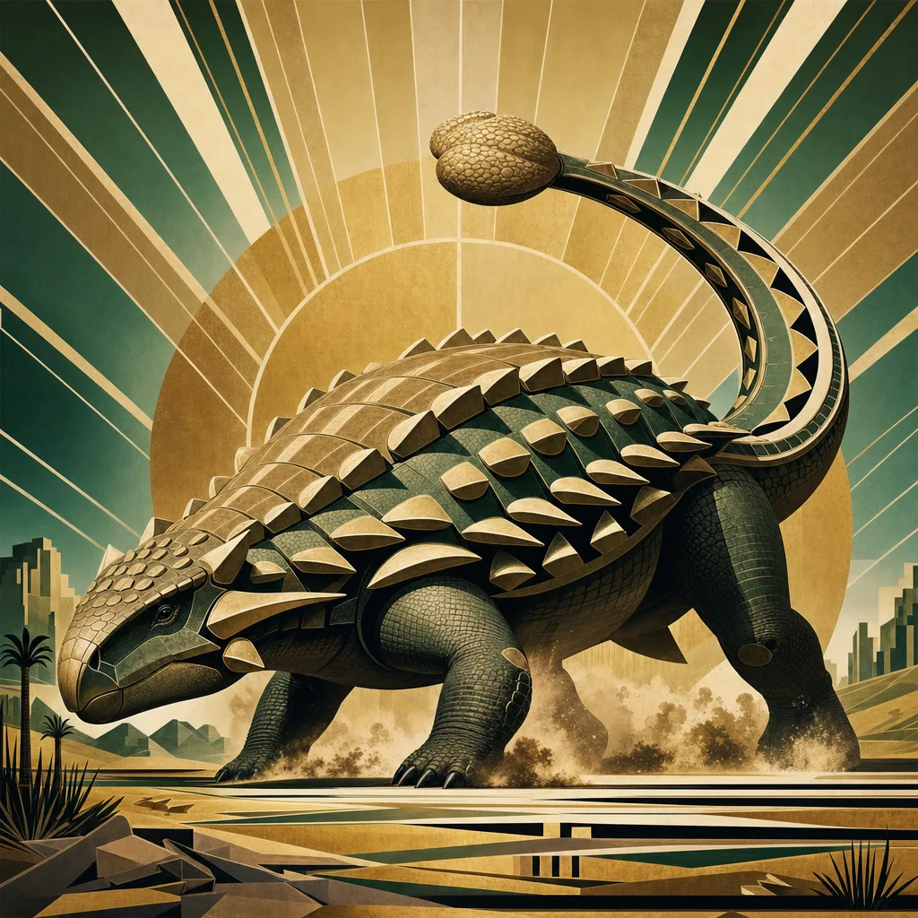 Ankylosaurus — Art Deco: Streamlined travel-poster geometry, metallic · alternate