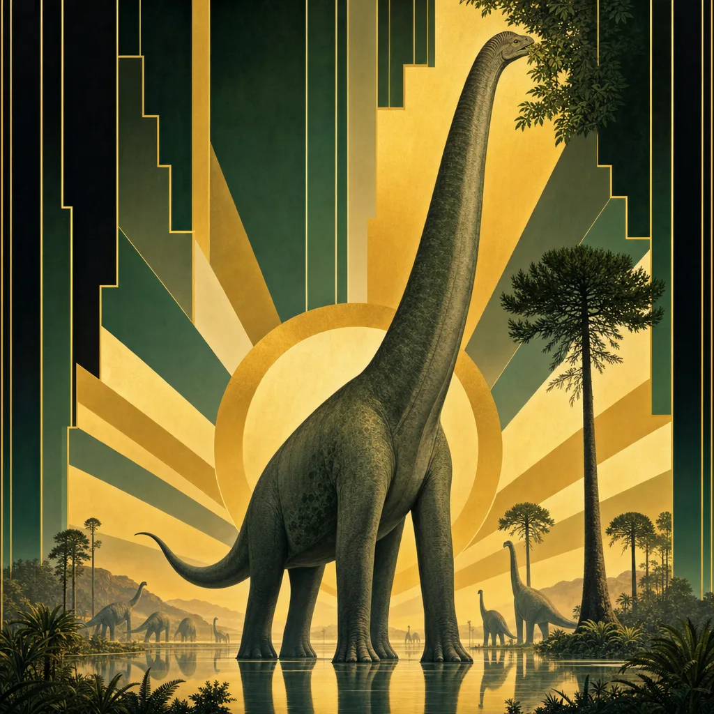 Brachiosaurus — Art Deco: Streamlined travel-poster geometry, metallic · alternate