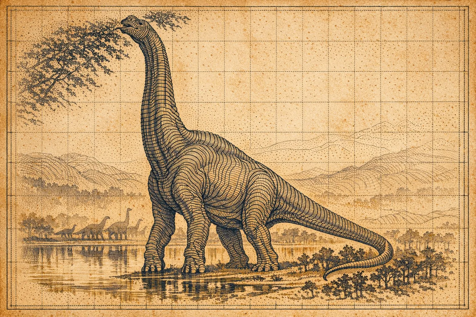 Brachiosaurus — Topographic: Contour-line cartographic study