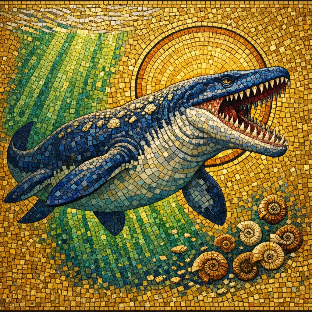 Mosasaurus — Byzantine Gold: Gold tesserae mosaic icon