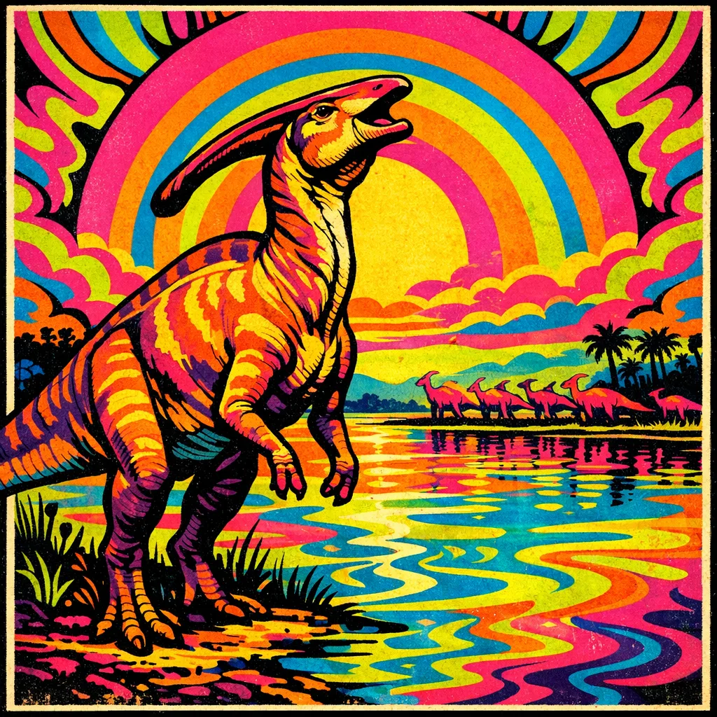 Parasaurolophus — Neon Pop: Playful psychedelic poster pop