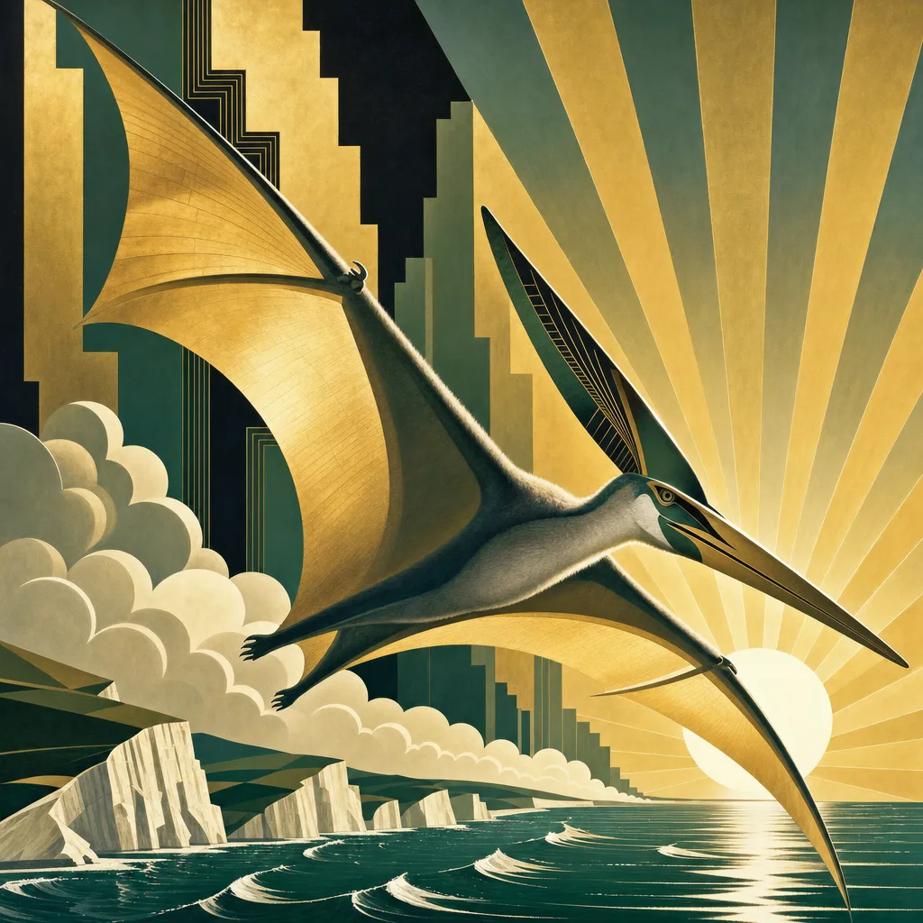 Pteranodon — Art Deco: Streamlined travel-poster geometry, metallic · alternate