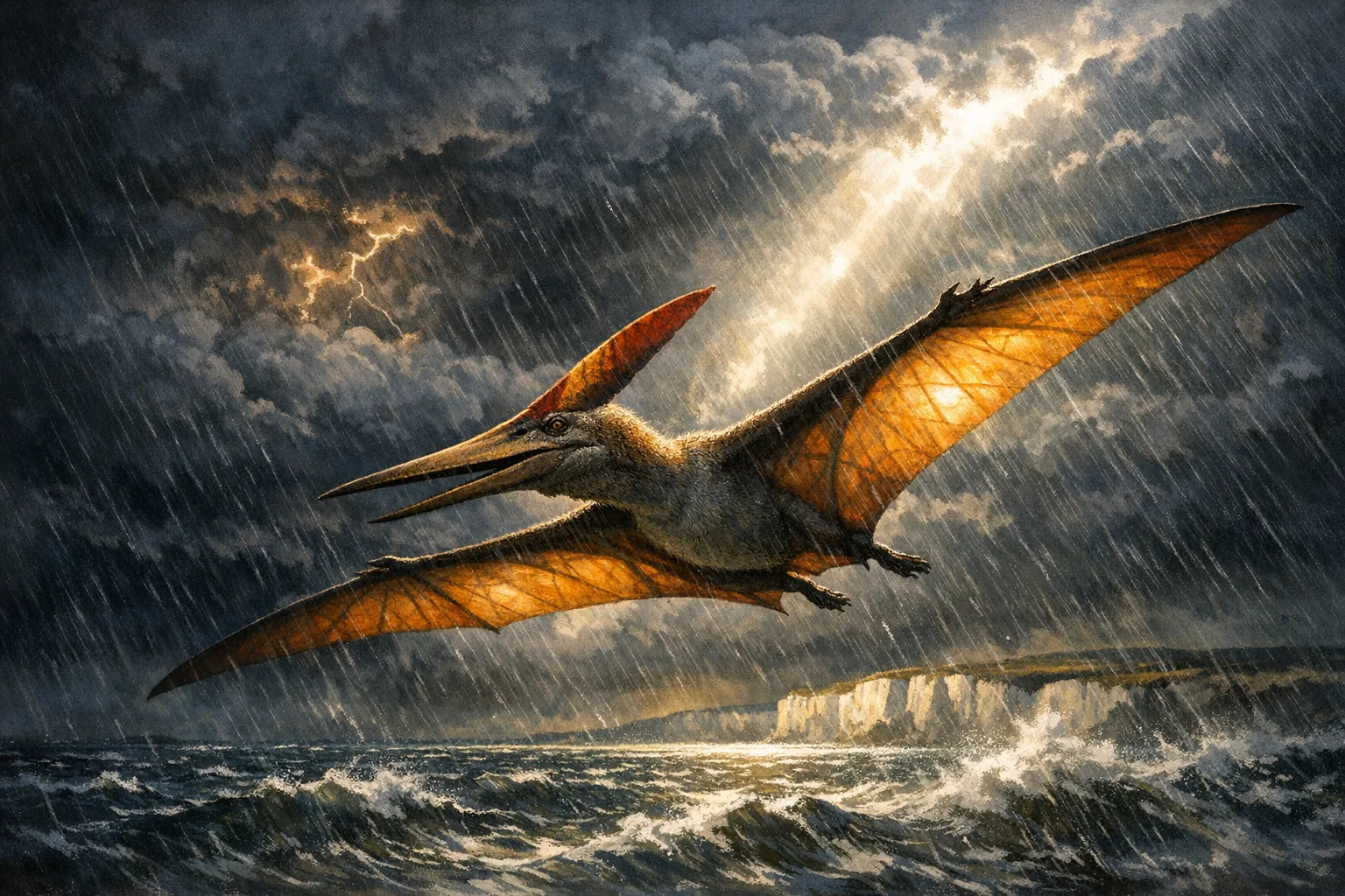 Pteranodon — Storm Light: Dramatic storm-lit cinematic paleoart