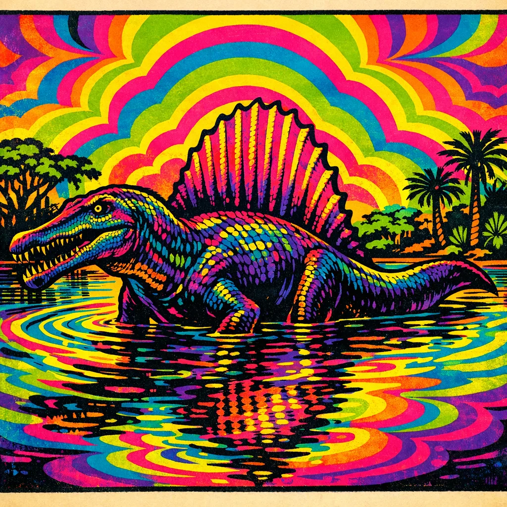 Spinosaurus — Neon Pop: Playful psychedelic poster pop