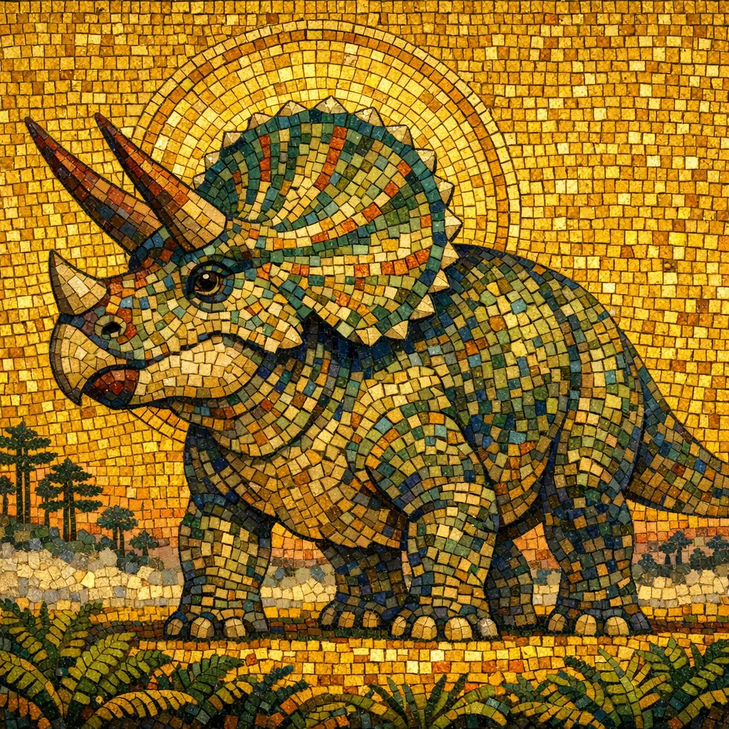 Triceratops — Byzantine Gold: Gold tesserae mosaic icon