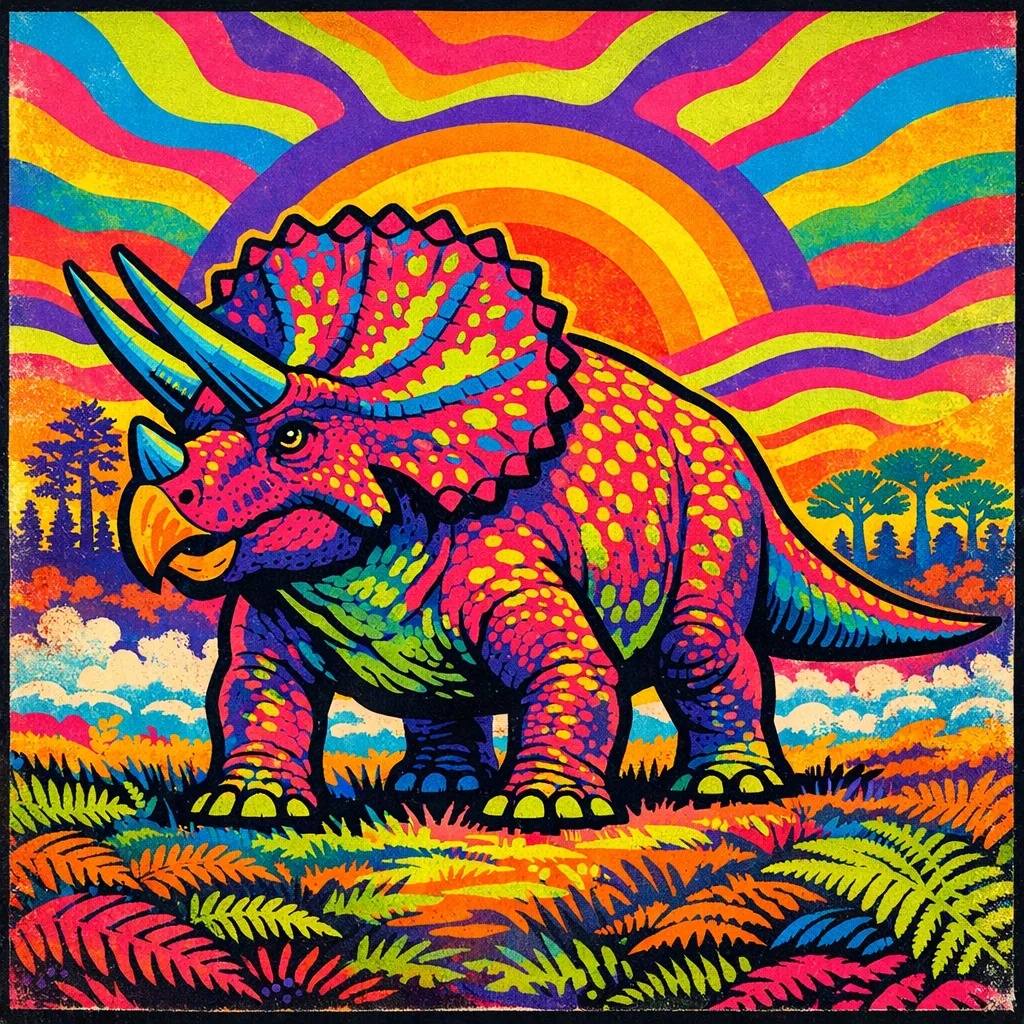 Triceratops — Neon Pop: Playful psychedelic poster pop