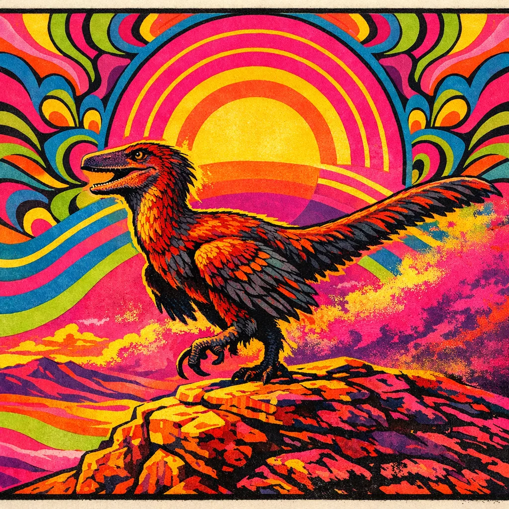 Velociraptor — Neon Pop: Playful psychedelic poster pop